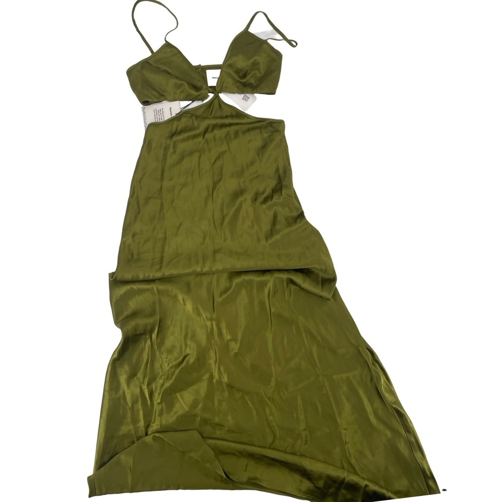 Reformation Women's Dress Poppies Silk Cutout Olive Green Size 0 NWT